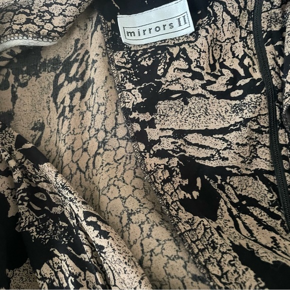 Vintage Mirrors II Abstract Brown Black Midi Surplice Blouson Dress - Picture 3 of 6